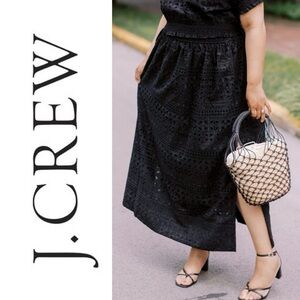 J CREW Black Eyelet Embroidered Side Slit Maxi Skirt Size XS NWOT